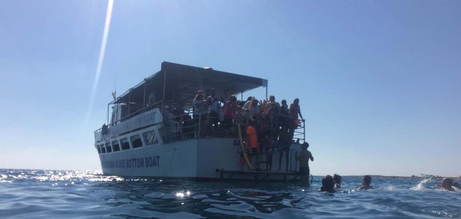 FROM PAPHOS: 1.5 HRS Glass Bottom Boat Cruise with swimming - Comfort aboard: bar, showers, and changing rooms