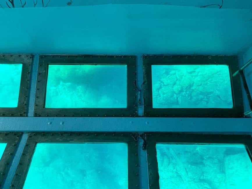 FROM PAPHOS: 1.5 HRS Glass Bottom Boat Cruise with swimming - Leaving Paphos harbour by glass-bottom boat
