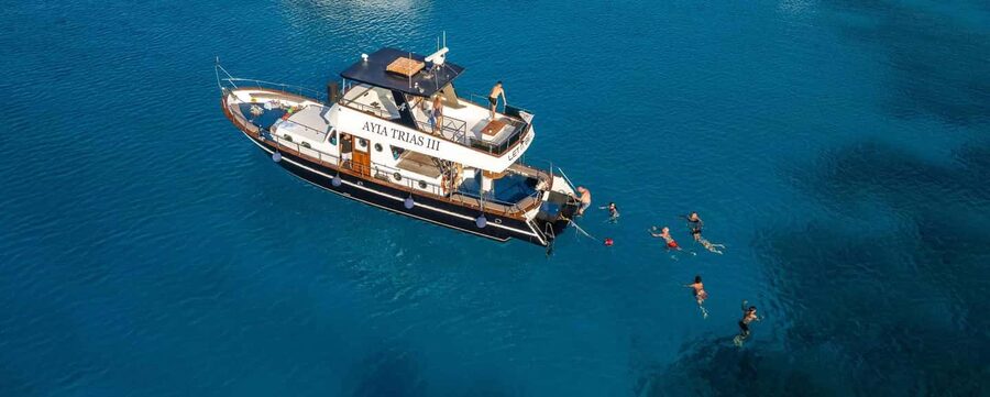 Protaras: Luxury Blue Lagoon Cruises 4H/Food/1 Drink/3 Swims - The Ayia Trias boat and comfort level